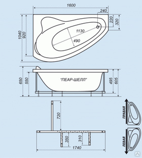 Угловые ванны тритон размеры