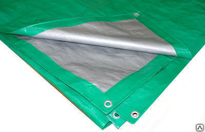 Тент полиэтилен тарпаулин 6 x 8 м, с люверсами (120 гр/м2, зеленый/серебро)