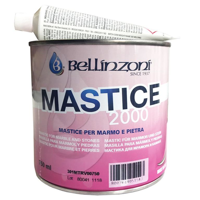 Клей для камня Mastice 2000 BELLINZONI (Густой полиэфирный клей-мастика прозрачный с медовым оттенком, 0,75 л.)