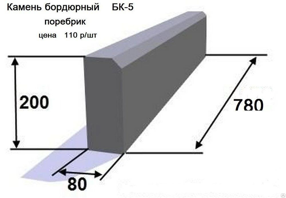 Камень бортовой . Поребрик БК-5 ( 200*80*780 мм) от производителей